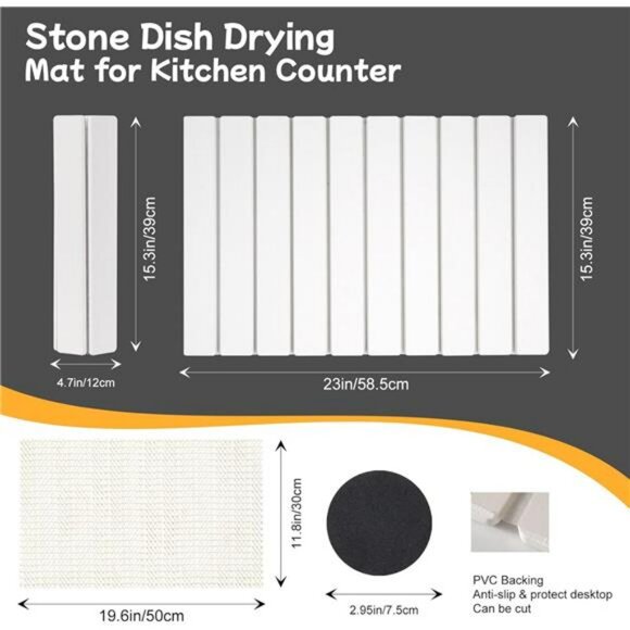 Large Stone Dish Drying Mat Quick Dry Absorbent Kitchen Counter Bath Mat Foldabl - Picture 3 of 7